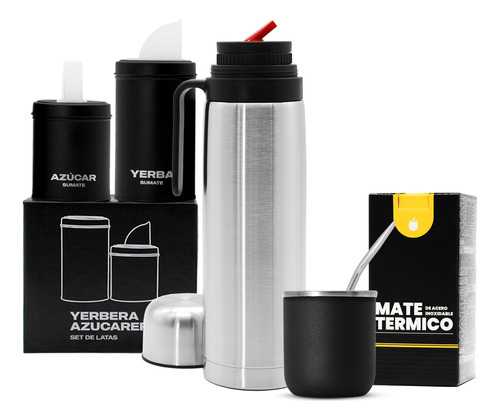 Mate Acero Inoxidable Termico + Bombilla + Termo 1 L + Latas