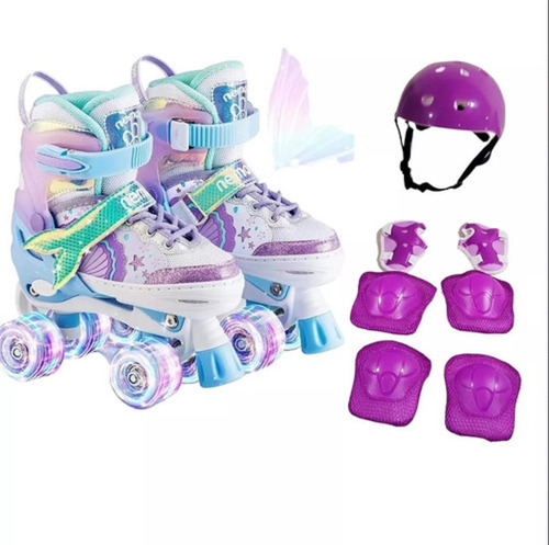 Patins Quad Sereia + Kit Proteção Tam./ajustável