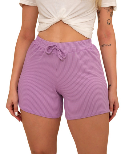 Short Feminino Curto Malha Canelada Soltinho Tendencia Verao