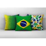 Kit 3 Capas De Almofadas Decorativas Copa Brasil Mod01