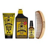 Kit Básico Danger Shampoo, Balm, Óleo E Pente - Barba Forte