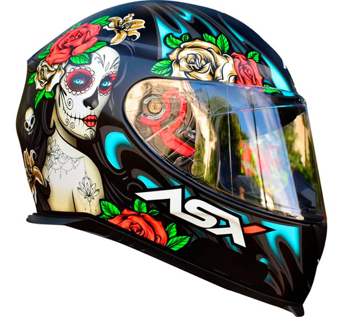 Capacete Fechado Moto Asx Eagle Lady Catrina Mulher Caveira