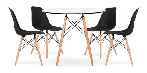 Combo Mesa Vidrio Eames 120 Mt + 4 Sillas Eames Diseño Hogar