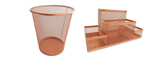 Kit Porta Caneta Lápis, Bloco De Notas Escritório, Rose Gold