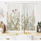 Green Leave - Cortinas De Cocina Pequeñas Con Flores Silvest