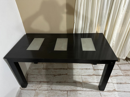 Mesa Madera Negra Con Vidrio Repartido