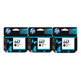 Cartuchos De Tinta Hp 667 Negro Pack X3 Unidades Originales