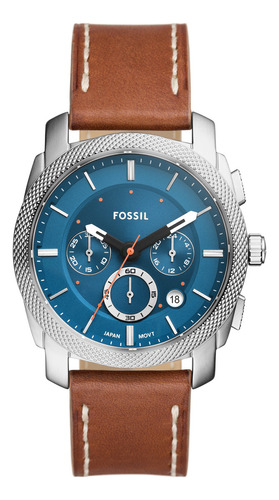 Reloj Hombre Fossil Machine De Piel Litehide 42mm Correa Marrón