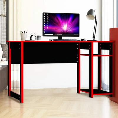 Mesa Escritorio Gamer Mueble Juvenil De Computadora Moderno Con 2 Repisas Color Negro Con Rojo 300244 Kingshouse