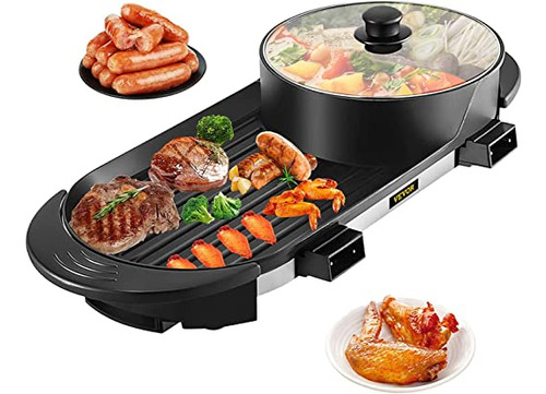 Vevor Parrilla Eléctrica 2en1 Hot Pot Olla Caliente Sin Humo Color Negro