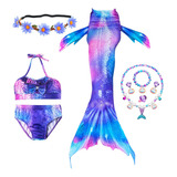 Kit 9 Traje De Baño Sirena Con Aleta Niñas Bikini Natación 