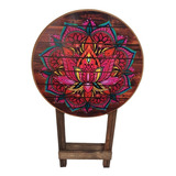 Mesa Dobrável Bistrô Mandala Adesivada Flor De Lótus Madeira