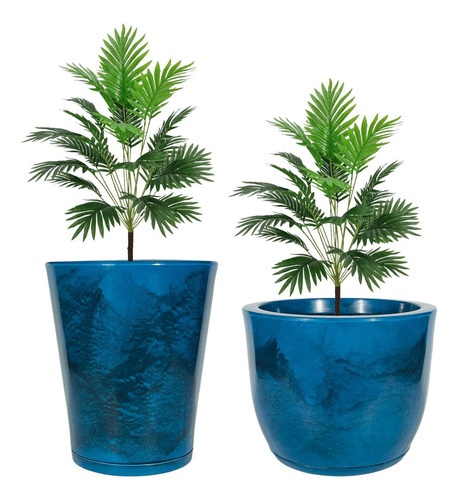 2 Vaso De Planta Grande Estilo Vietnamita Liso Com Prato