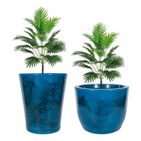 2 Vaso De Planta Grande Estilo Vietnamita Liso Com Prato