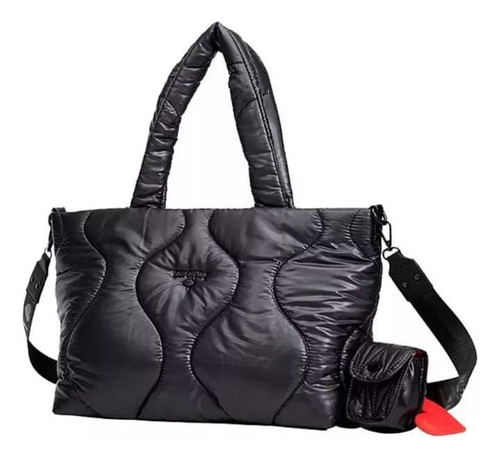 Cartera Las Oreiro Mujer Dama Puffer Nylon Amplia Original Color Negro