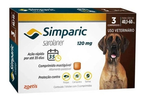 Simparic 120 Mg. Antipulgas 40 A 60kg Cx 3 Comp + Brinde