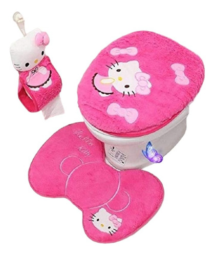 Hermoso Juego De Baño Hello Kitty Set De 4 Piezas Funda Rosa