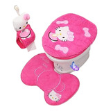 Hermoso Juego De Baño Hello Kitty Set De 4 Piezas Funda Rosa