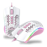 Mouse Gamer Redragon Storm Rgb Branco E Rosa M808wp 8 Botões