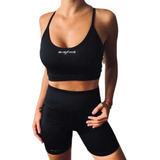 Conjunto Deportivo Bigfine Negro Calza Corta Y Top Strap