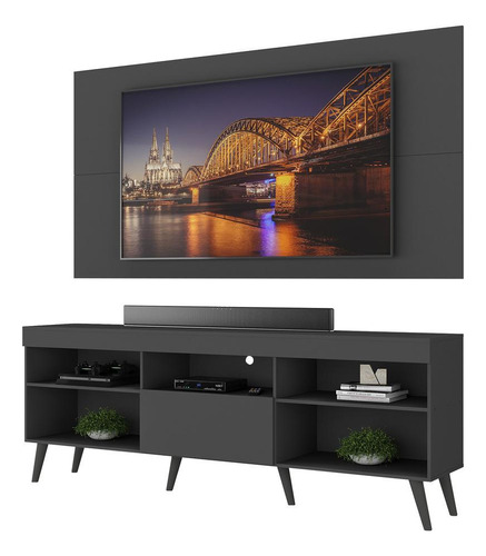 Rack Com Painel Tv 65  Retrô Flórida Up Multimóveis V1042 Cor Preto