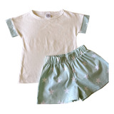 Pijama Verano Infantil Polera Algodón Short Estrellas Verdes