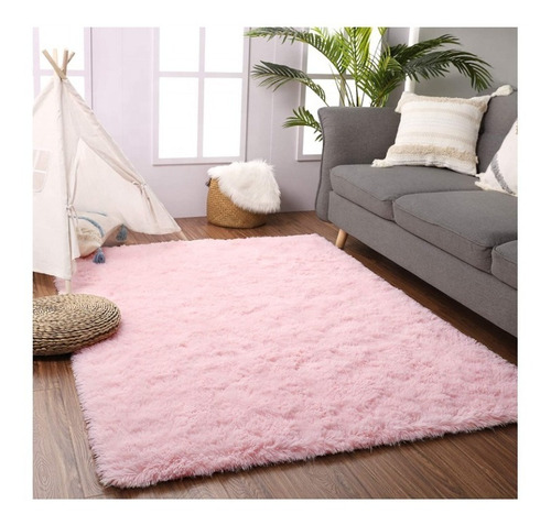 Alfombra Peluda Para Sala De Estar Y Dormitorio Costo Oro, 200 X 140 Cm, Color Peludo, Color Rosa Claro, Diseño De Tela