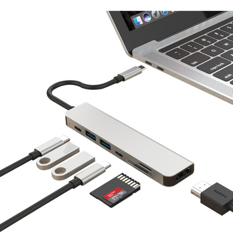 Hub Adaptador Usb Tipo C 7 Em 1 Com Hdmi P/ Macbook Pro/ Air