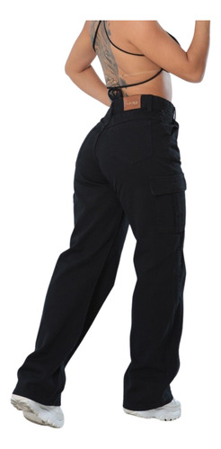 Calça Cargo Wide Leg Pantalona Perna Larga Cintura Alta