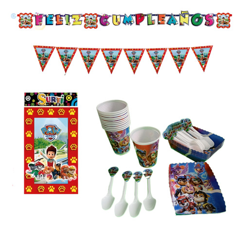 Kit Deco Completo Vasos+platos Paw Patrol Patrulla 24niños