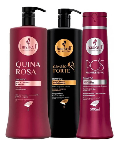 Haskell 3 Shampoos Quina Cavalo Forte 1l + Progressiva 500ml