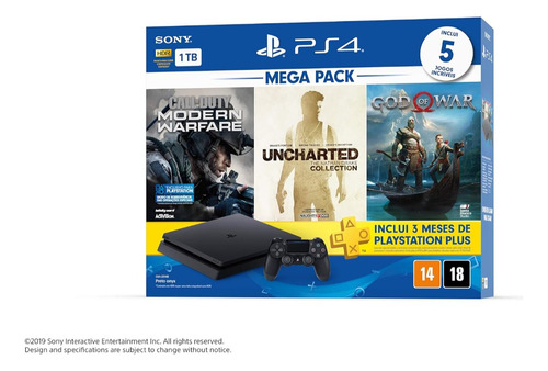 Console Playstation 4 1tb Bundle Hits 7 - Call Of Duty: Modern Warfare, Uncharted: The Nathan Drake Collection, God Of War - Playstation 4 (versão Nac