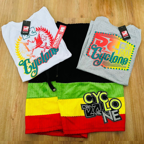  Bermuda Cyclone Veludo Do Reggae + 2 Camisetas Algodão