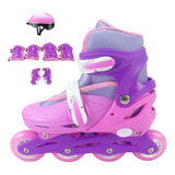 Patins Roller Inline Infantil Roxo 34 A 37 Menina + Proteção