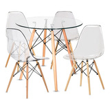 Set Mesa Eames Redonda Vidrio + 4 Silla Eames Transparente