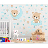 Adesivo Papel De Parede Infantil Urso Lua Nuvem Baby Menino