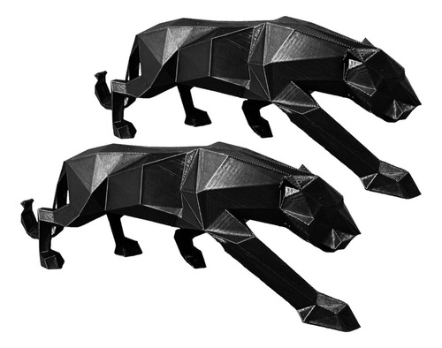 Kit 2 Pantera Negra Escultura Decoração Estatua Leopardo