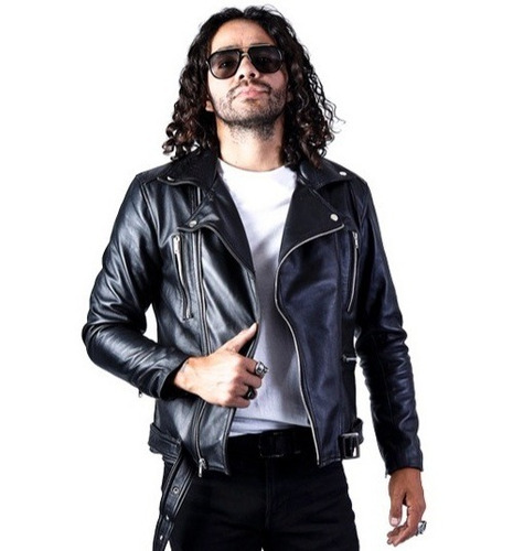 Chamarra De Piel Biker Fendi Negra Moderna Slim Fit