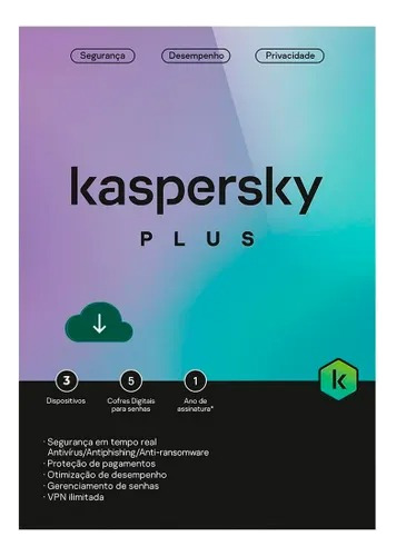 Antivírus Kaspersky Plus 3 Dispositivos 1 Ano Vpn Ilimitada