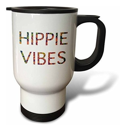 Vaso - 3drose Hippie Vibes Quote Travel Mug, 14 Oz, White