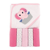 Capa De Baño Bebé Con Capucha Y 5 Paños, Elefante Rosado.