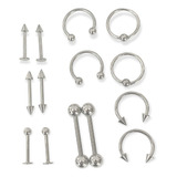 Pack 16 Piercing Tragus Septum Plateado Nostril Helix Daith