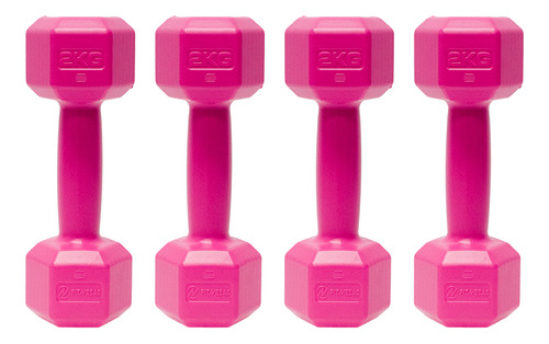 Pack X4 Mancuernas 2kg C/u Pesas Recubiertas Entrenamiento Color Rosa