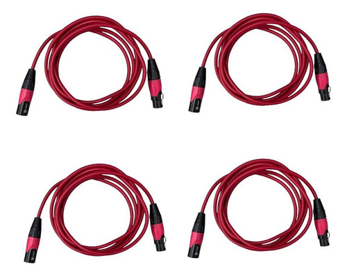 4 Cables Canon Xlr Micrófono Mezcladora Dj Macho-hembra Rojo