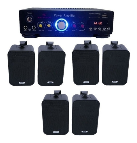 Combo Musica Funcional Ca101 Rep Usb Bt 6 Bafles Negros Esdj