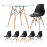 Mesa Redonda Eames 100cm + 5 Cadeiras Preto Preto