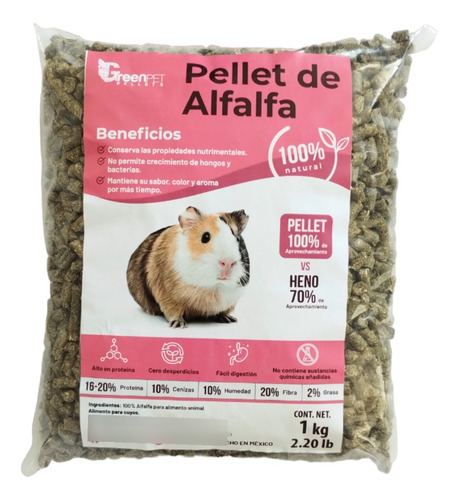 Pellet De Alfalfa Para Cuyo 1kg Green Pet Pellets Alimento