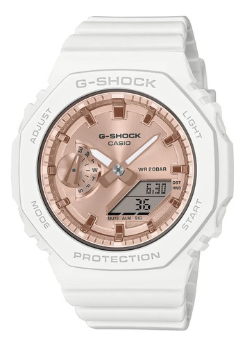 Reloj Casio G-shock S Series Gma-s2100 Para Dama Color De La Correa Blanco Color Del Bisel Blanco Color Del Fondo Oro Rosa