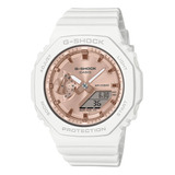 Reloj Casio G-shock S Series Gma-s2100 Para Dama Color De La Correa Blanco Color Del Bisel Blanco Color Del Fondo Oro Rosa