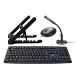 Kit Suporte Notebook, Teclado E Mouse Com Fio, Microfone P2